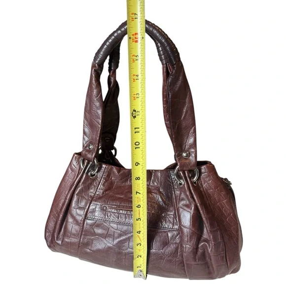 B. MAKOWSKY BROWN EMBOSSED LEATHER SATCHEL PURSE SHOULDER BAG - Picture 5 of 12